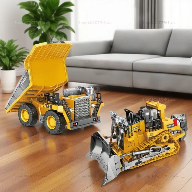 子供向け2.4G RCカー、掘削機、ブルドーザー、ダンプカーのおもちゃ、電動エンジニアリング車両、リモコン合金モデルおもちゃ、男の子の子供へのギフト