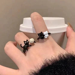 Creative Vintage Funny Cat Opening Adjustable Ring For Women Girls Fashion Cartoon Cute Rings Party Jewelry Accessories Gifts