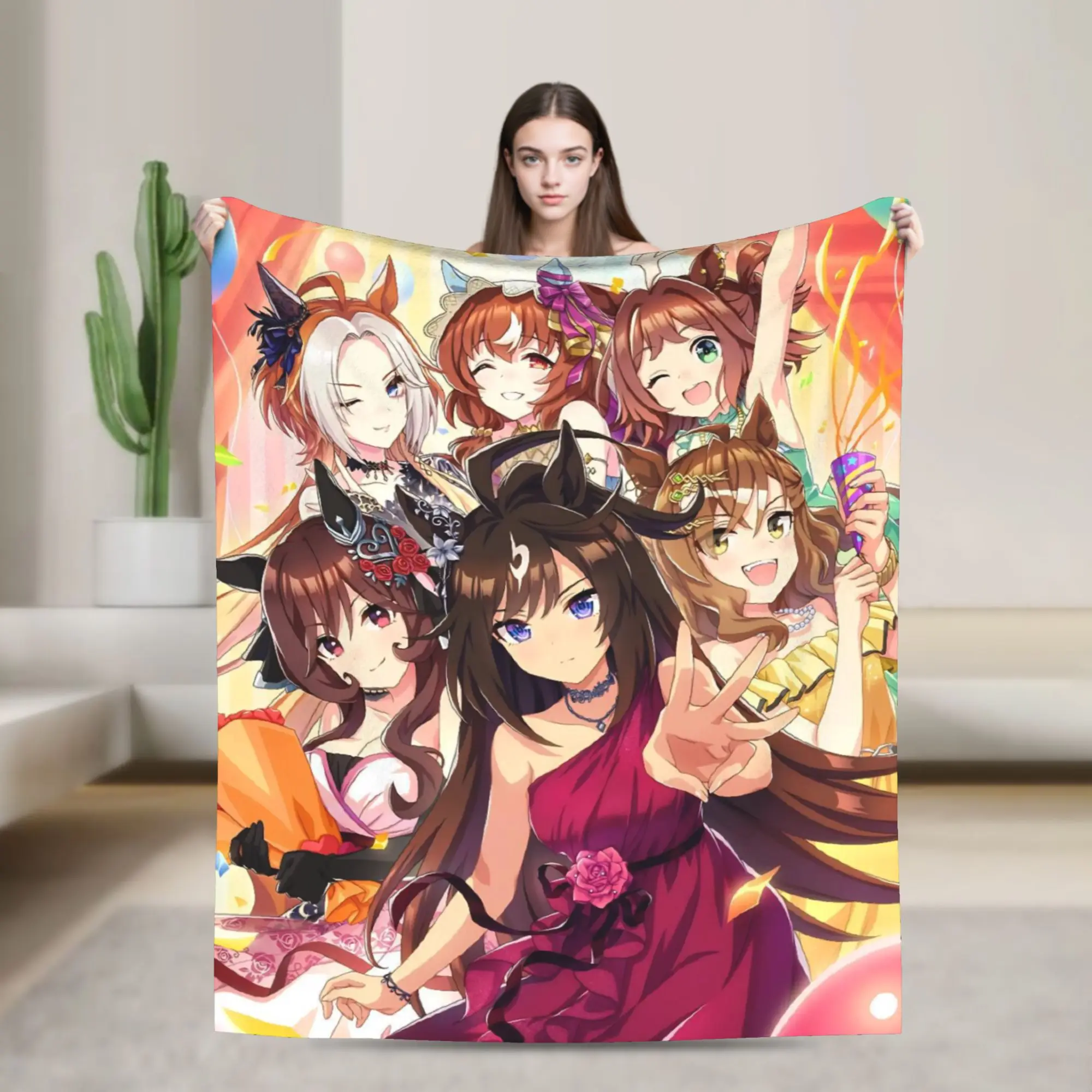 Uma Musume Pretty Derby Flannel Throw Blanket Cartoon Anime Blanket for Sofa Car Warm Bedroom Quilt