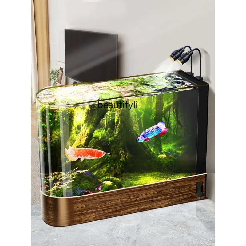 Fish Tank Super White Glass Living Room Large Subareas Screens Hot Bending Integrated Floor Aquarium  H
