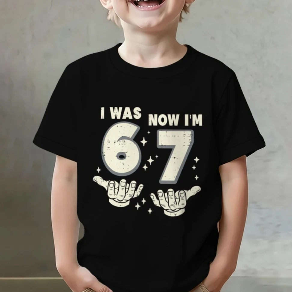 I Was 6 Now I'm 7 Birthday Kids T-shirt Vintage Hand 6 7 Clothes Child Girl Boy 7th Birthday Fashion Short Sleeve Cotton Tee Top