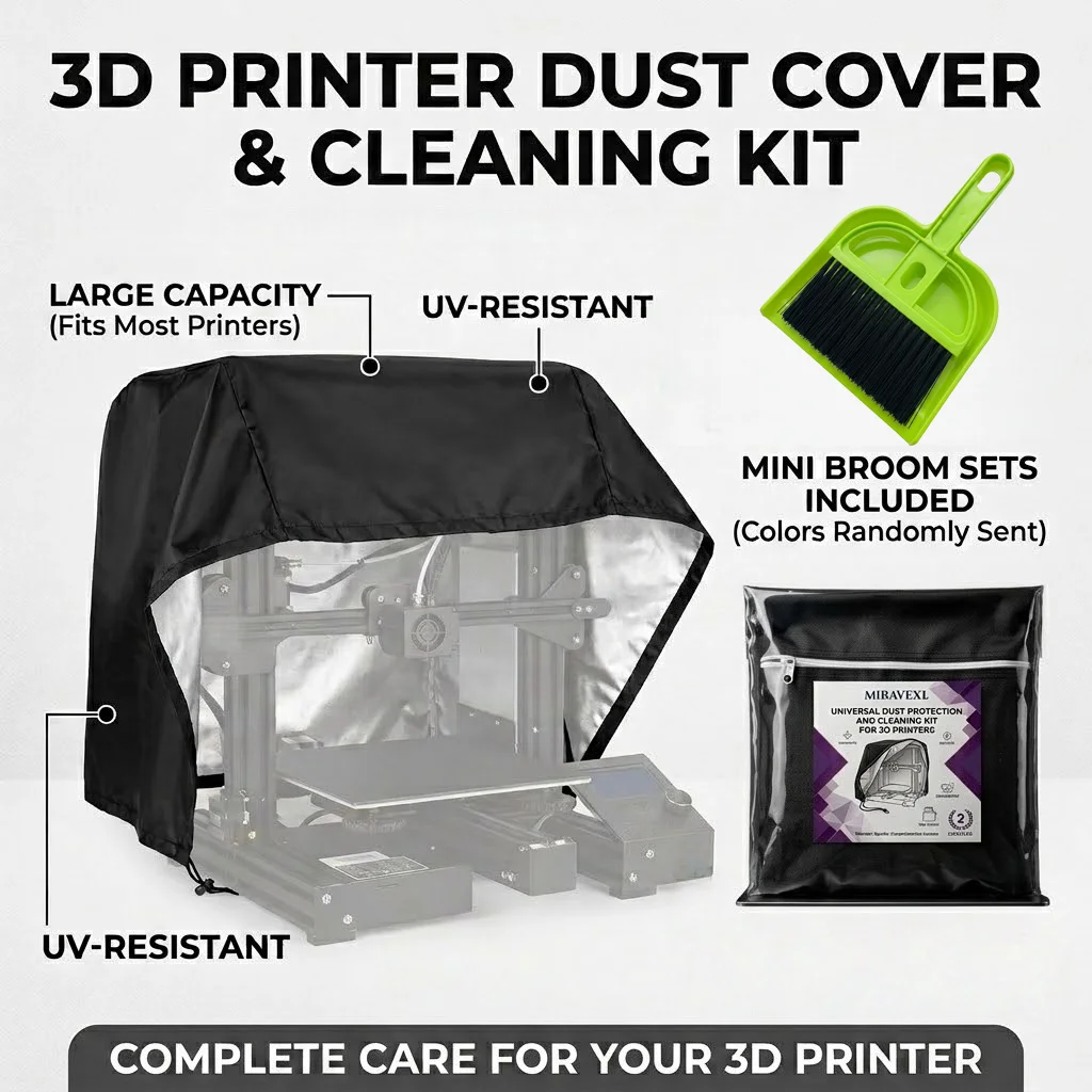 MIRAVEXL Universal 3D Printer Cover & Cleaning Kit: Waterproof Dustproof UV-Resistant Protective Shield with Brush Dustpan Set