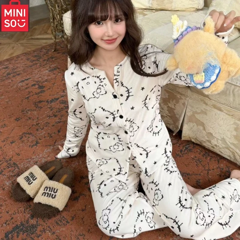 MINISO's new double-sided flannel pajamas for women, featuring a sweet and cute girly style, are a perfect home wear set