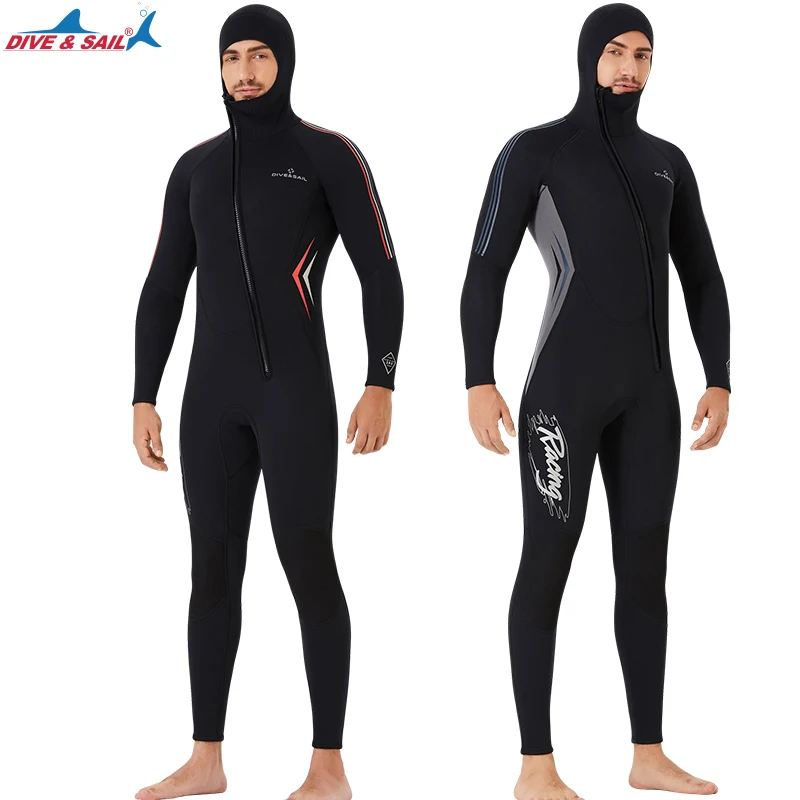 Wetsuit Men 3mm Neoprene Diving Wet Suit with Hoodie Long Sleeve Front Zipper Full Body Thermal Swimsuit in Cold Water Keep Warm