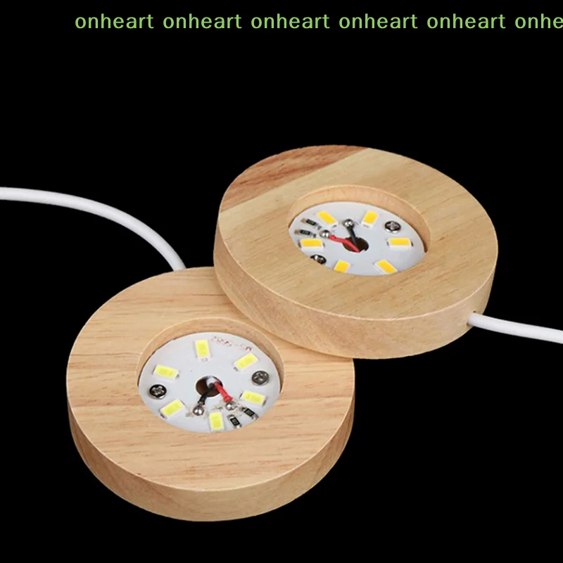 [C]LED Light Display Crystal Ball Wood Luminous Base Wooden LED Light Dispaly Base Wooden Night Lamp Base