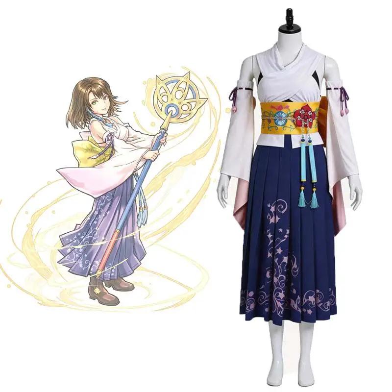 Anime Final Fantasy X Yuna Kimono Cosplay-Kostüm-Set, Komplettes Summoner-Kleid für Bühnenauftritte & Comic-Con