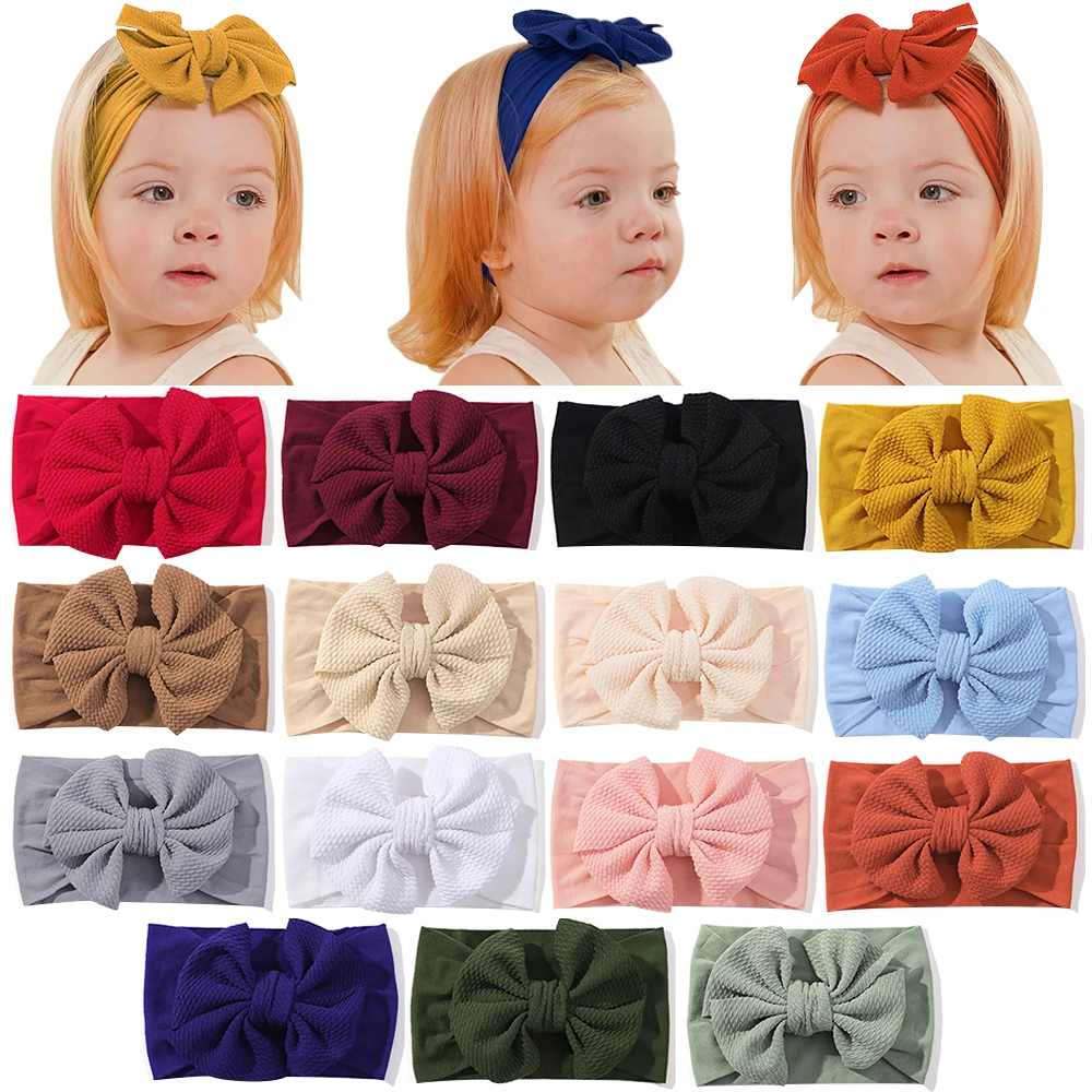 1Pcs Baby Elastic Headband Lovely Big Bows Wide Head Band Soft Newborns Solid Color Headscarf Hairband Babe Hair Accessories