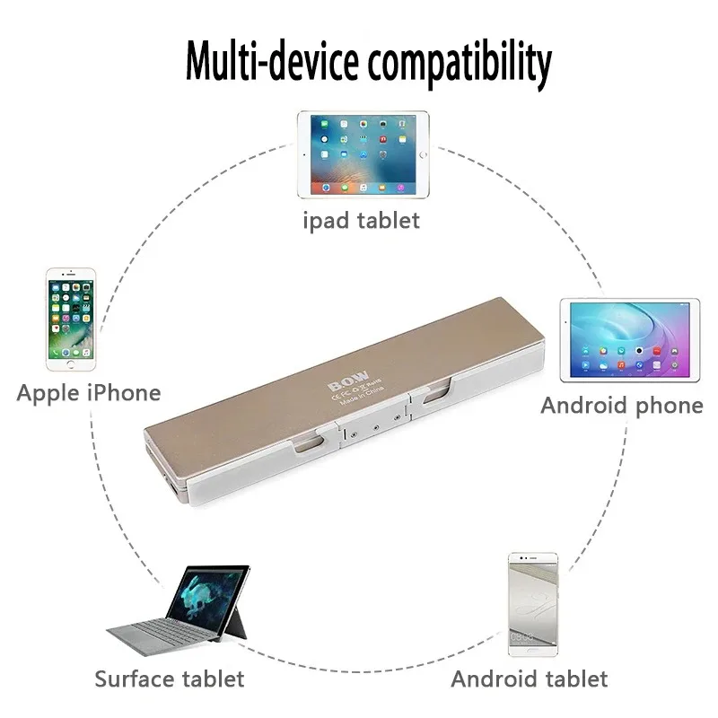 HB199 Multi-Functional Keyboard Mini Foldable Bluetooth Portable Long-Lasting Aluminum for Phone Tablet Perfect Office Study