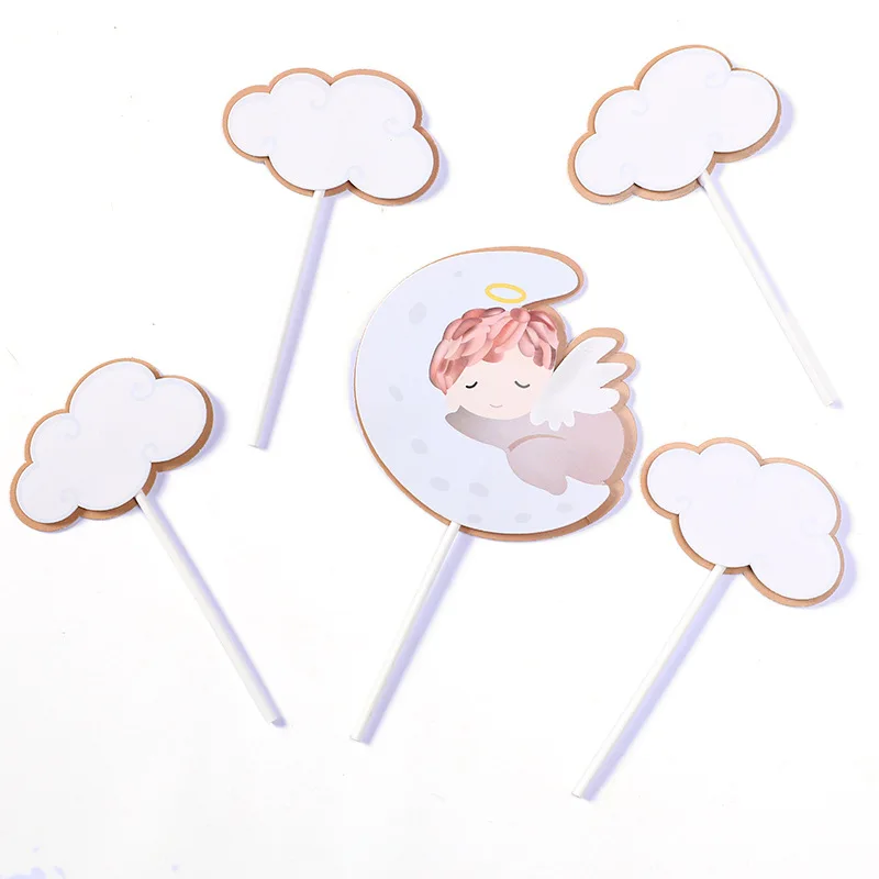 Cake Toppers Glitter DIY Angel moon baby Set Cupcake Topper Cake Flags Kids Boys Birthday Wedding Bride Party Baking Decor New
