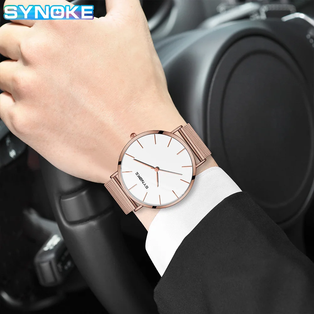Men Quartz Watch Simple Fashionable Business Casual Lightweight Waterproof Steel Strap Watch Handsome For Men SYNOKE