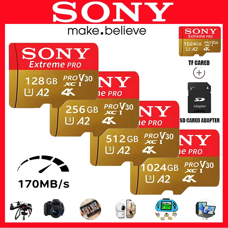 Карта памяти SONY SD 1 ТБ 512 ГБ Класс 10 Высокоскоростная карта Micro TF 256 ГБ 64 ГБ для Nintendo Switch ПК Смартфон SD-карта 128 ГБ