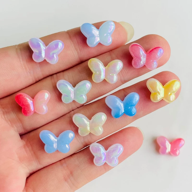 55 Pcs Mini perforated Colorful Butterfly Nail Art Flatback Resin Figurines DIY atures Scrapbook Decor Crafts A137