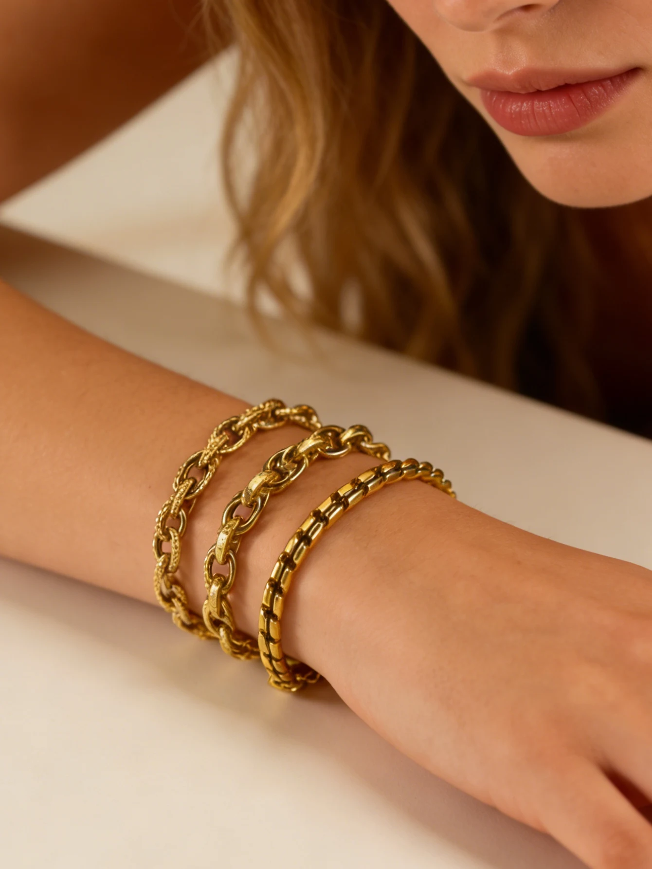 Damen Hip-Hop Gliederketten-Armband Edelstahl Wasserdichter Schmuck Armbänder