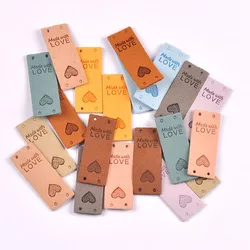 20Pcs 5x2cm Multicolor Rectangle Heart Leather Labels For Garments Tag Sewing Supplies Handmad Materials DIY Crafts Decor