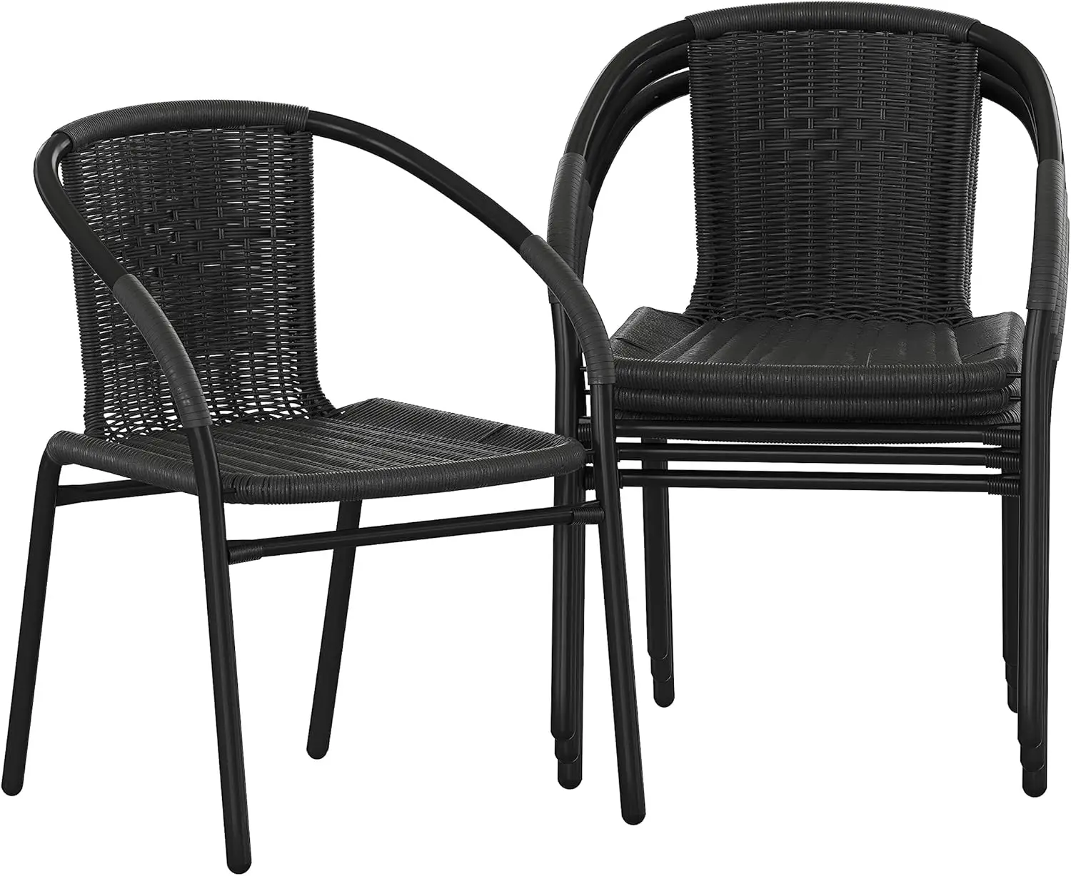 

Flash Furniture Lila Modern Rattan Indoor/Outdoor Stackable Dining Chairs, Stacking Rattan Bistro Chairs for Patio or Restaurant