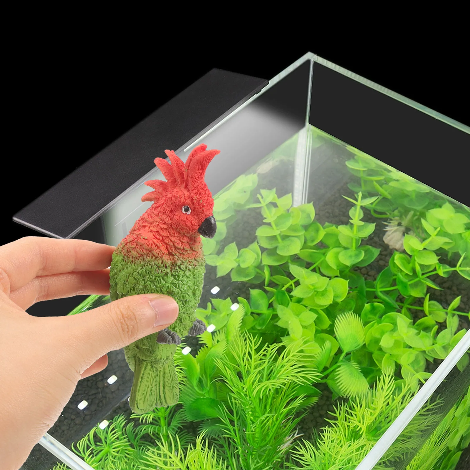 Aquarium Fish Parrot - Mini-Papageien-Aquarium Wanddekoration aus Harz Kleines Fischbecken-Ornament