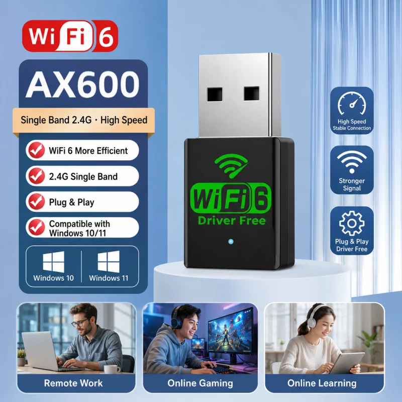 USB Wireless Network Card WiFi6 AX900/600 Dual Band 2.4G 5G + BT 5.4 Network Adapter for Windows 10 11 Computer Network Accessor