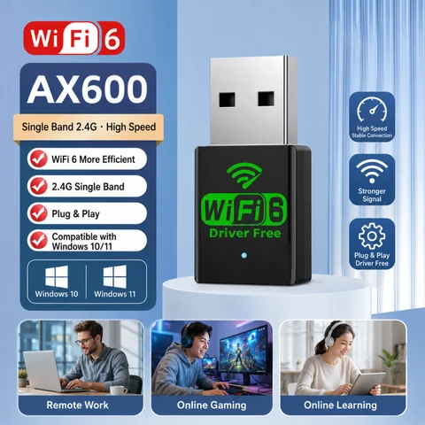 USB Wireless Network Card WiFi6 AX900/600 Dual Band 2.4G 5G + BT 5.4 Network Adapter for Windows 10 11 Computer Network Accessor
