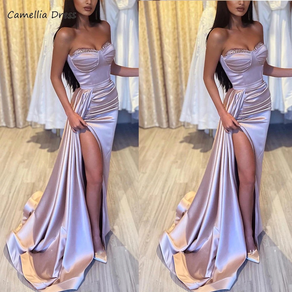 

Luxury Prom Dress Sheath Satin Sweetheart Pleats Long Prom Dresses Woman Party Night Floor-Length Robe De Soiree فستان سهرة