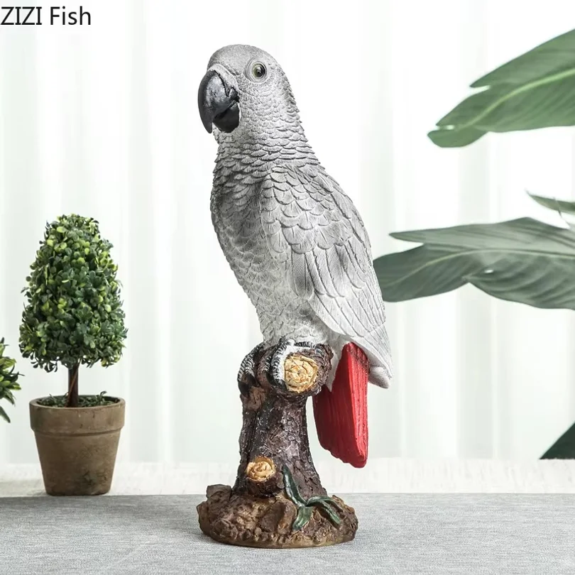 Creative Simulation Parrot Bird Crafts Ornaments Grey Parrot Macaw Simulation Animal Sculpture Home Decoration Accessories