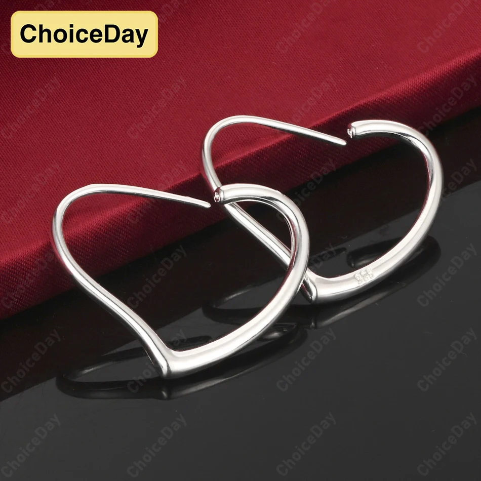 

ChoiceDay 925 Sterling Silver 37mm Shiny Simple Heart Hoop Earrings Women Party Gift Jewelry Accessories