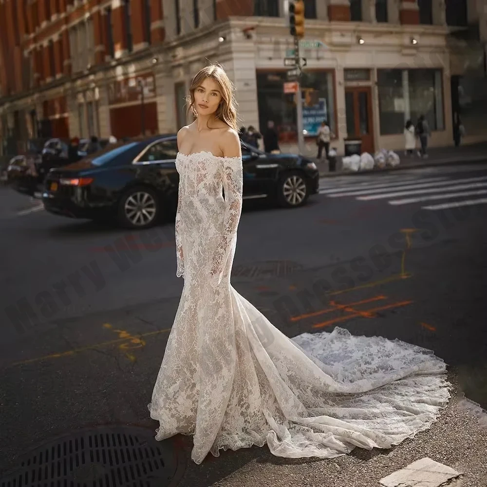 Bohemian Women's Bridal Gowns with Sexiness Off Shoulder Mermaid Lace Princess Wedding Dresses robe de mariée Bride Customized