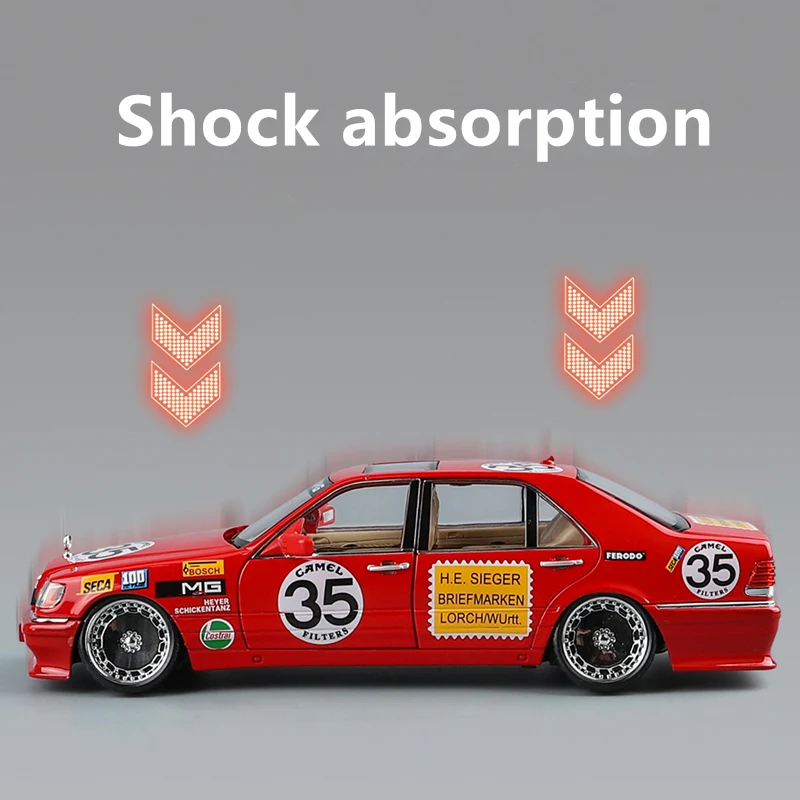 1:24 W140 S320 SEL Red Pig Alloy Modified Wide Body Sports Car Model Diecast Metal Raing Car Model Sound and Light Kids Toy Gift