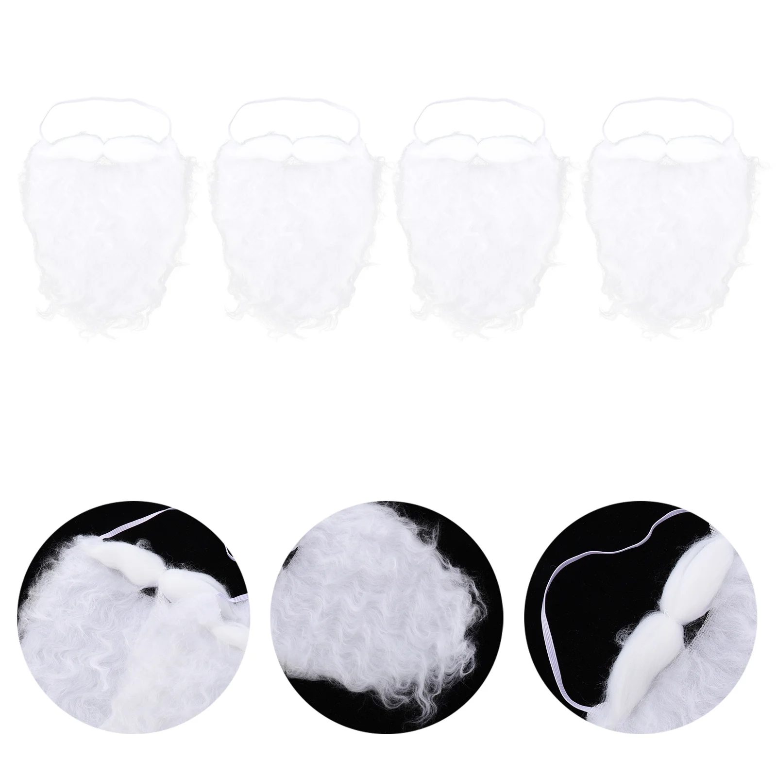 Barba falsa larga de Papá Noel para Navidad, pelo Facial Artificial blanco, accesorio ligero y cómodo para fiesta, 4 Uds.