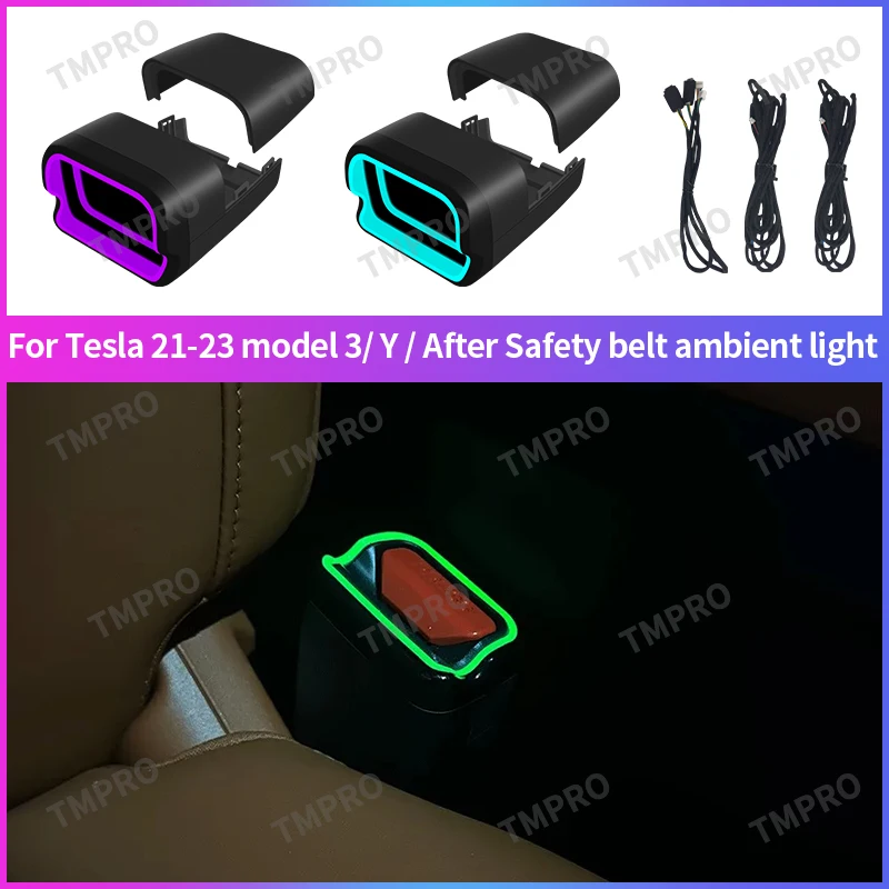 

For Tesla Safety Buckle Ambient Light 64 Colors APP Control For Model 3 Model Y S X Seat Belt LED Decorative Lamp Car Interior