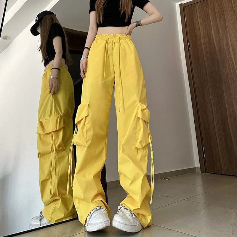 

Gidyq Streetwear Women Cargo Pants American Style Big Pockets Summer Loose Wide Leg Pants Y2K High Waist Female Hip Hop Trousers