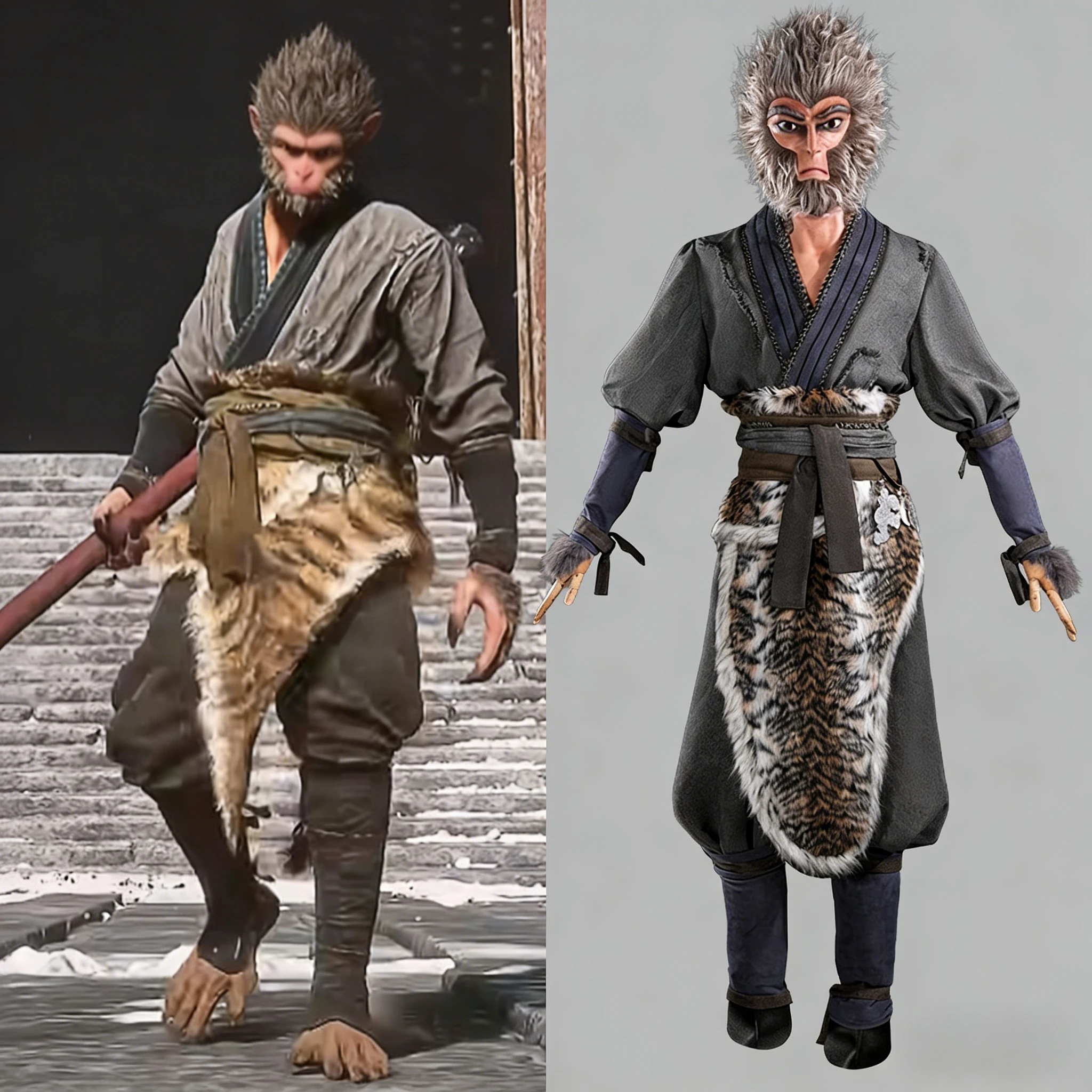 Black Myth: Wukong Cosplay Costume Tiger Apron Outfit Halloween Cos Convention Fancy Stage Suit for Man Full Set Tail Props