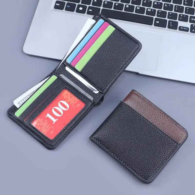 Minimalist Men's Short PU Leather Wallet Large Capacity Multiple Card Slots Portable for Business Trip Black Coffee
