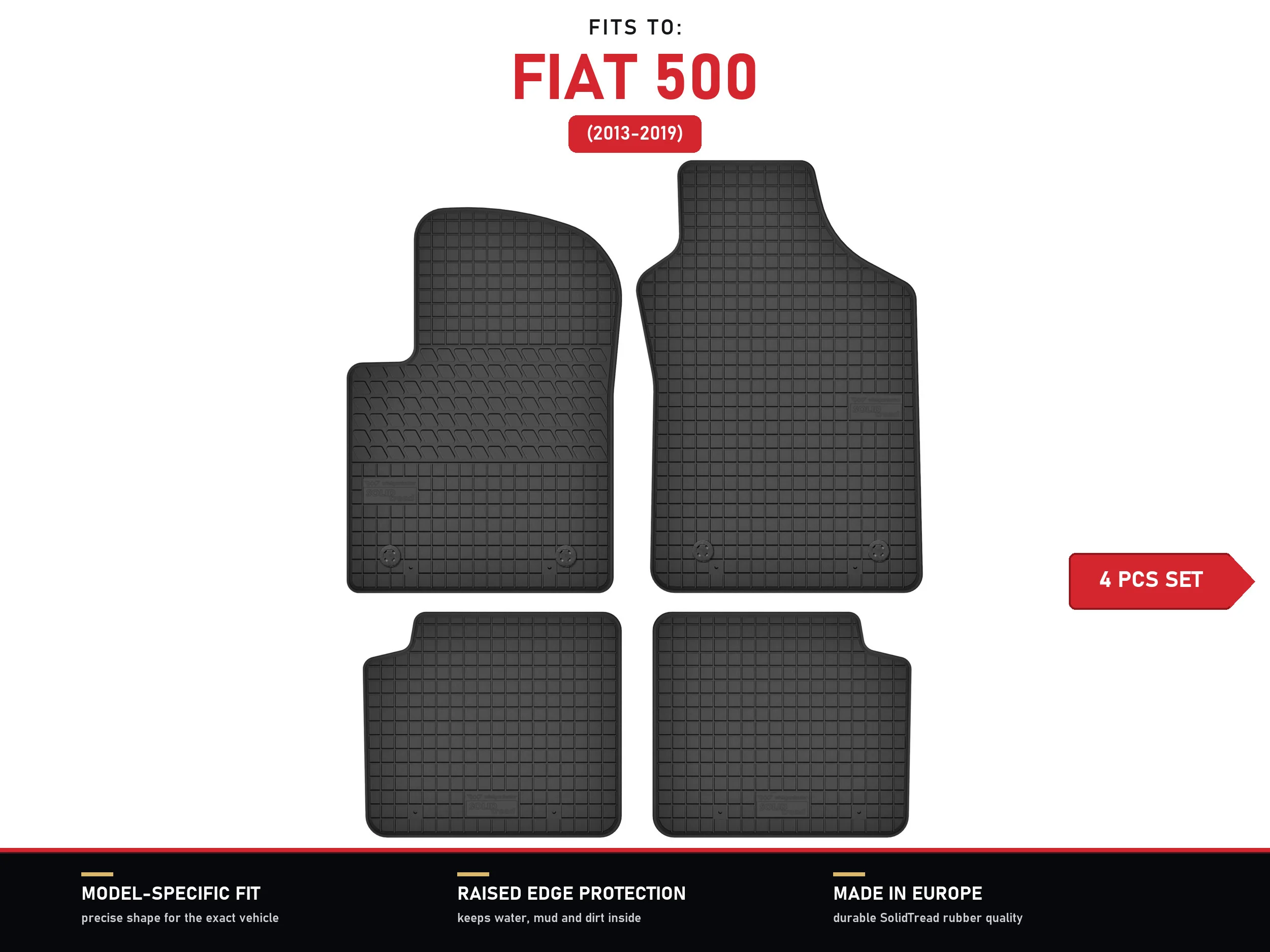 Rubberen matten voor: Fiat 500 2013-2019 4 stuks