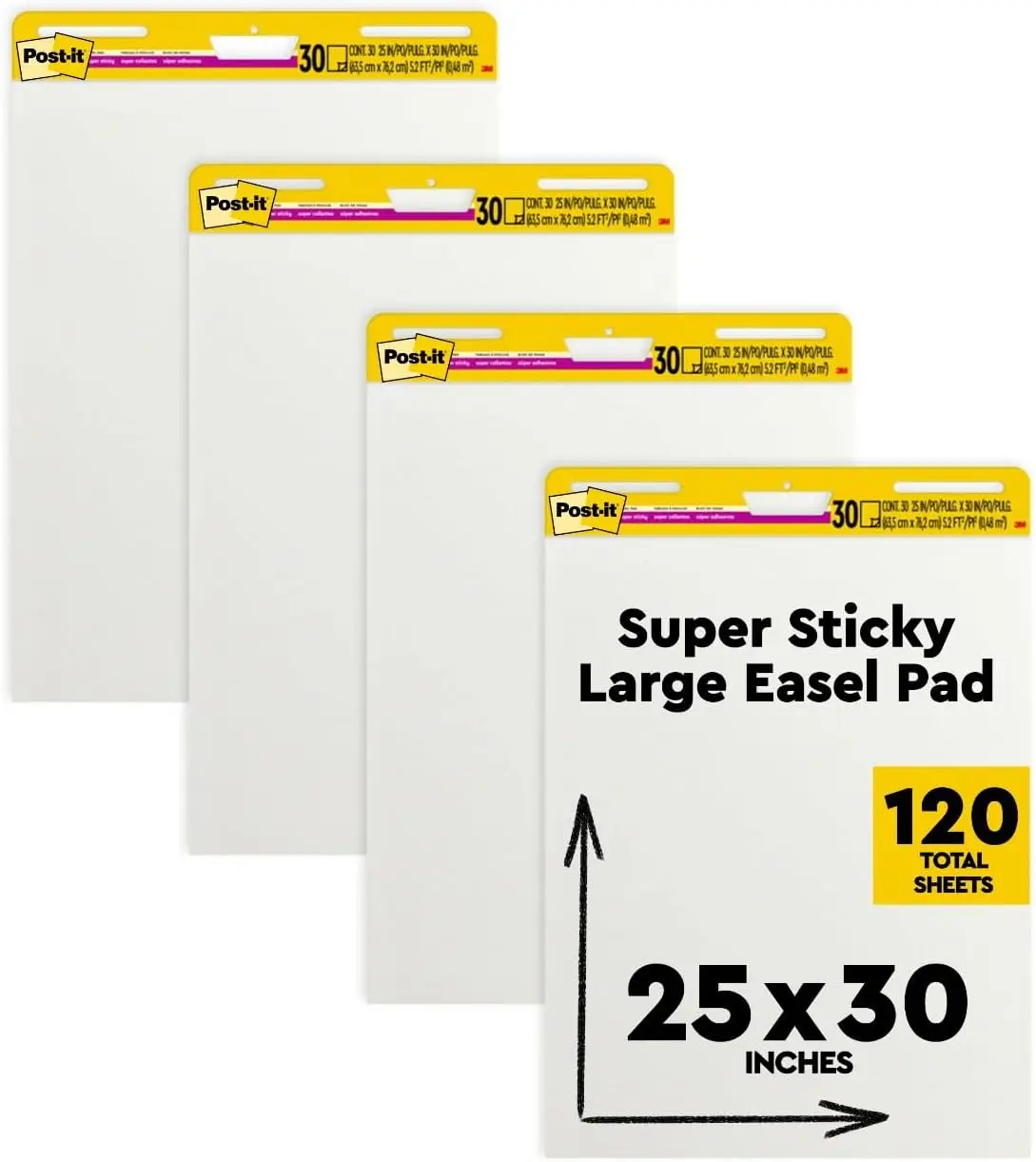 

Self-Stick Easel Pad 25x30 White 30 Sheets/Pad 4 Pads/Pack for Teachers Students