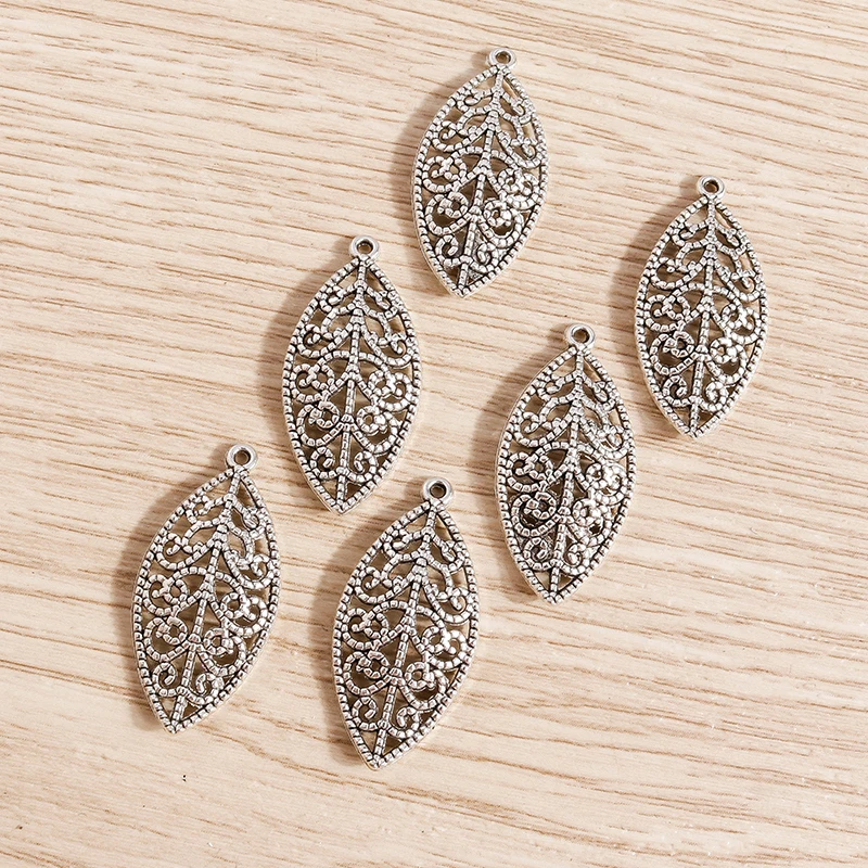 Tusember 30 Stück 13*26mm Blattanhänger in Antiksilberfarbe, Metallanhänger aus Legierung für Ohrringe, Halsketten, Schmuckherstellung, Basteln – Detail 5