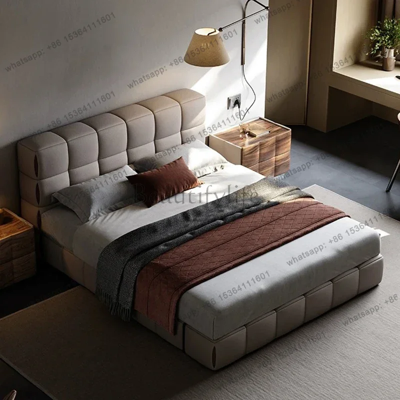 PG Italian Minimalist Leather Bed Modern Design Headboards Queen Bedroom Bed Frame Unique Trendy Salon Beliche Hotel Furniture