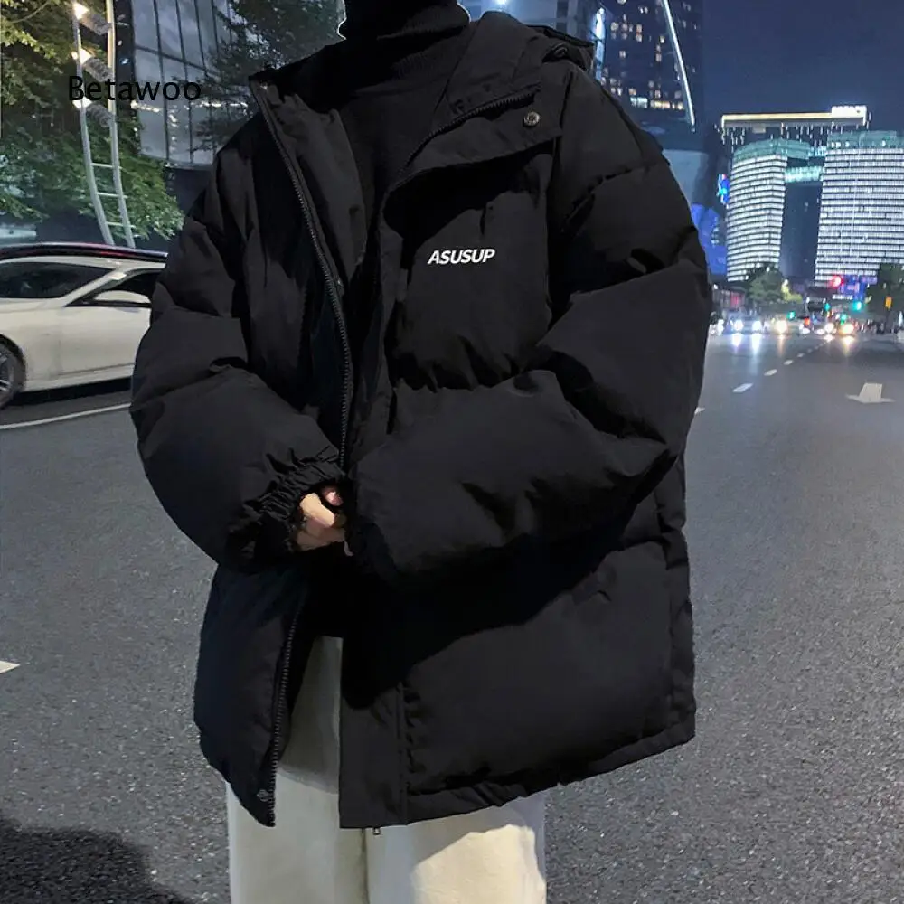 Casual Hooded Padded Puffer Jacket For Men Zip Up Closure Elastic Cuff Side Pockets Warm Outerwear For Cold Weather Occasions