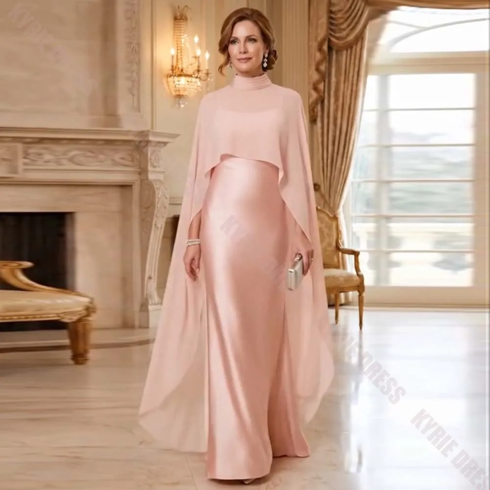 Customized Mother of The Bride Dress Sleeveless with Cape Backless Column Wedding Guest Dress Party Prom Evening Gown for Women