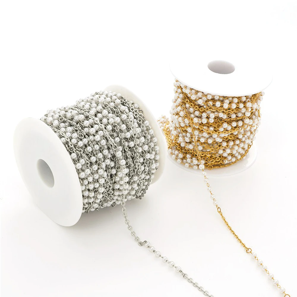 

1Meter Stainless Steel Gold Color 3mm Pearl Beads Mixed Chain for DIY Necklace Bracelet Jewelry Making