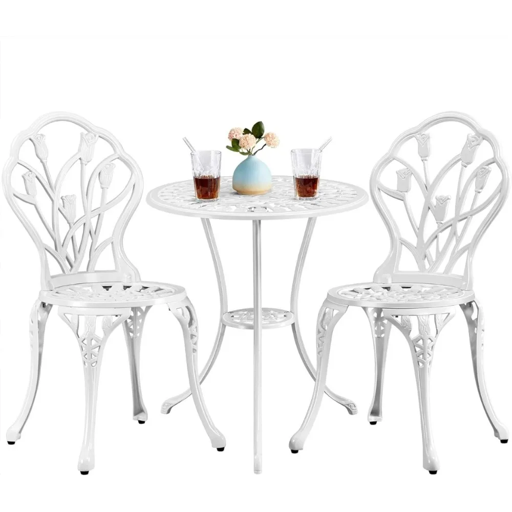 

Patio Bistro Sets 3 Piece, Outdoor Rust-Resistant Cast Aluminum Garden Table and Chairs, White 17.32 X 17.32 X 33.66"