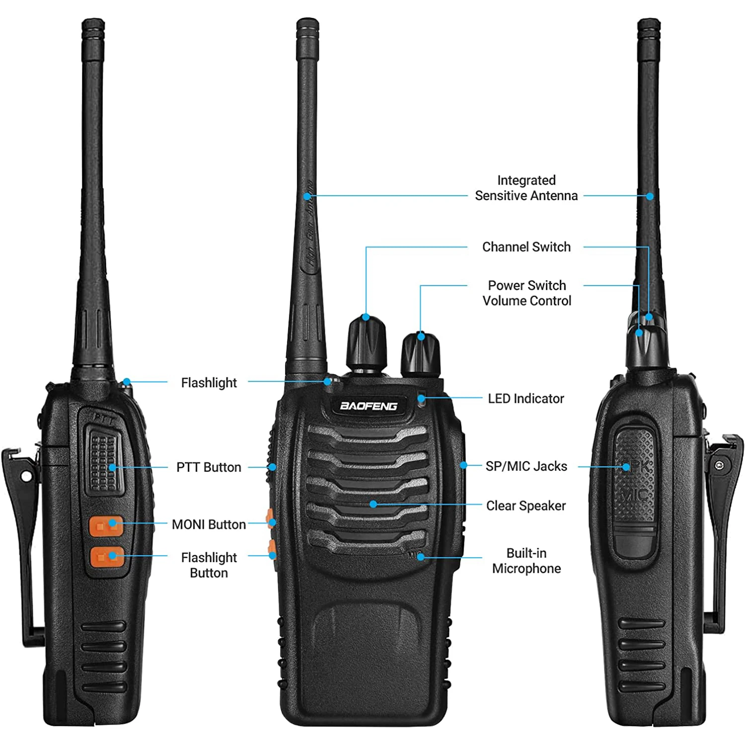 Baofeng BF-888S Walkie Talkie Set (2-Pack) - UHF, Long-Range, Rechargeable Battery, Durable ABS - Idea for Outdoor Activities