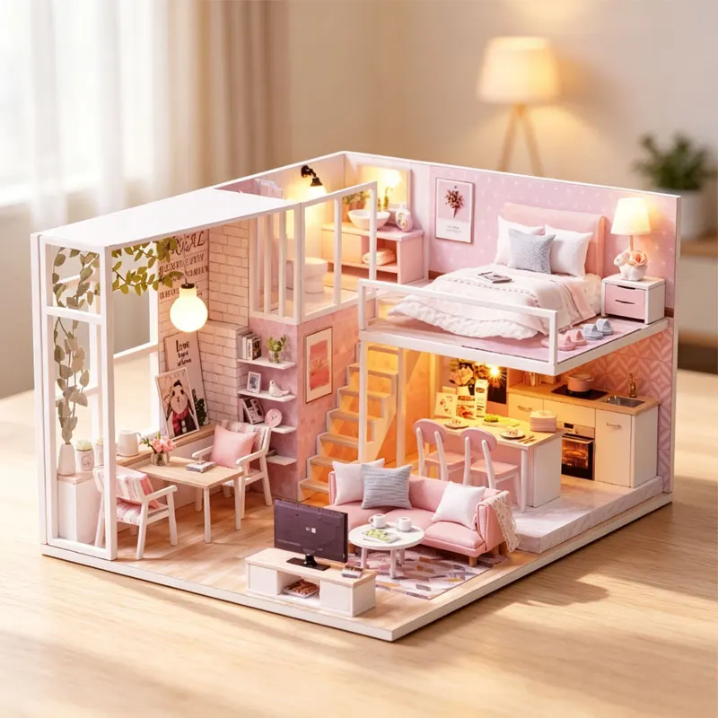 DIY Dollhouse Kit 3D Wooden Puzzle Miniature Doll House with Furniture Handmade Assembly Toys Home Decor for Xmas Birthday Gifts