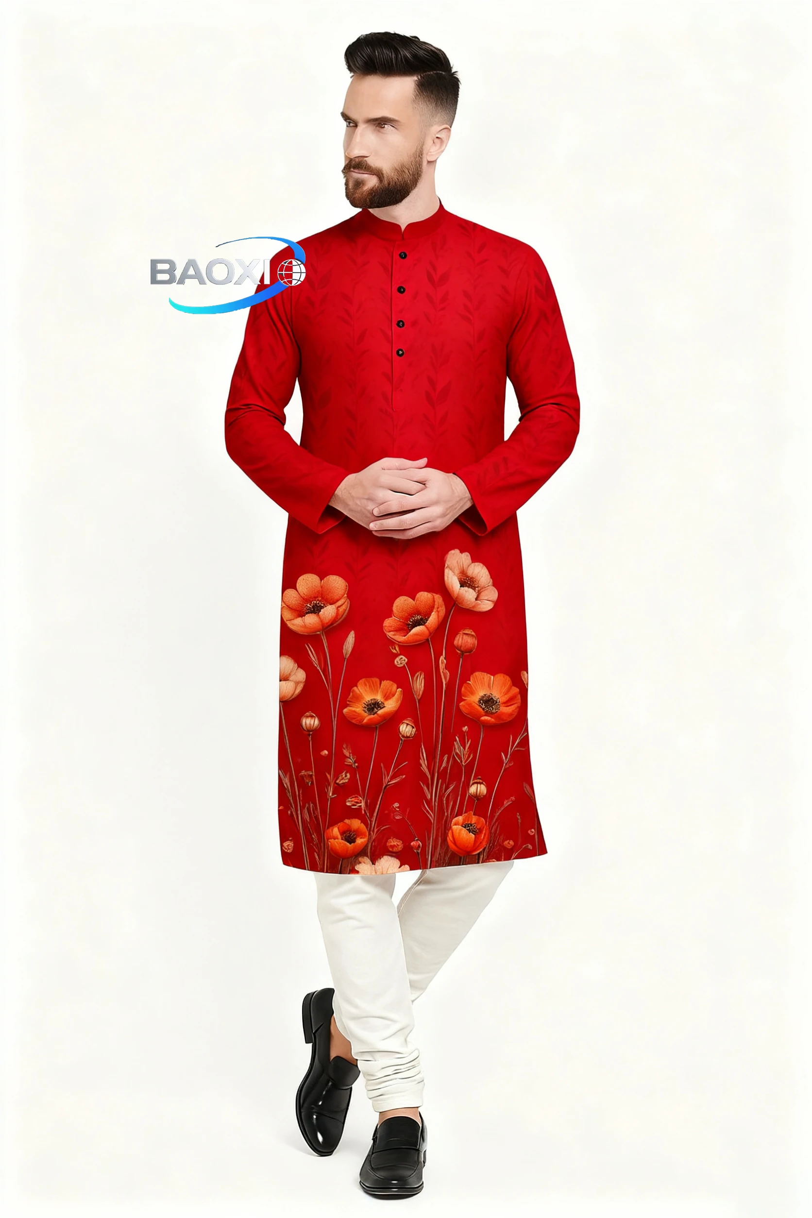 2025 للرجال مطبوع رقميًا كورتا ووردها عاديًا بياقة الماندرين طويلة مناسبة لجميع المناسبات مثل الزفاف هاري رايا Aidilfitri.