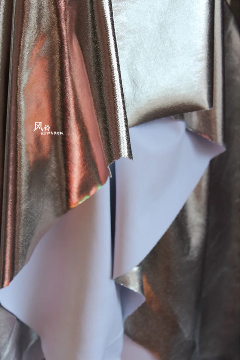 PU Coated Stretch Fabric Silver Imitation Leather Waterproof DIY Patches Decor Leggings Tights Dress Skirts Designer Fabric