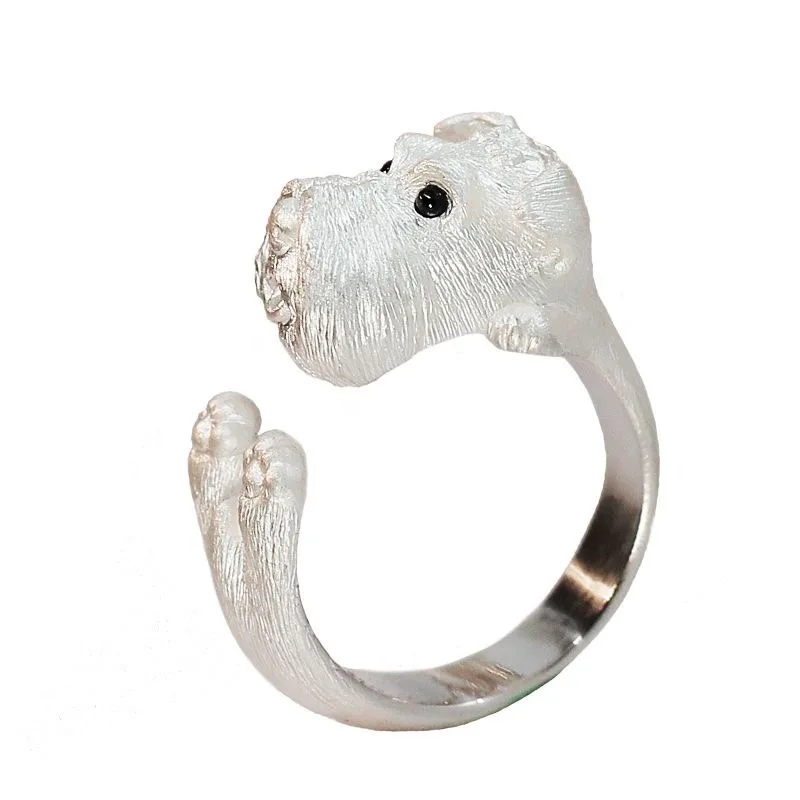 Fashion Cute Silver Color Schnauzer Puppy Opening Adjustable Ring For Men Women Animal Dog Ring Party Jewelry New Year Gifts