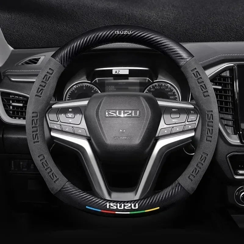Suede Carbon Fiber Car Steering Wheel Cover Anti-slip for Isuzu D-MAX Dmax I ASCENDER 4X4 V-CROSS Mu-X TAGA Car Accessories
