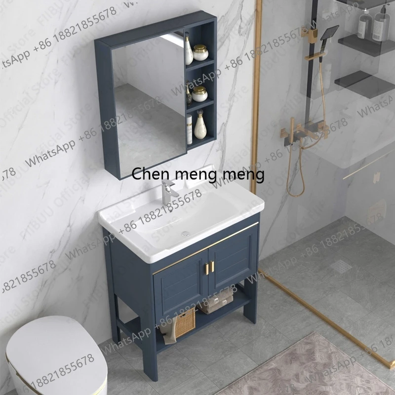 

Floor Standing Bathroom Vanity Cabinet with Ceramic Sink Basin Mirror Cabinet Faucet Set Storage Cabinet Combo for Bathroom