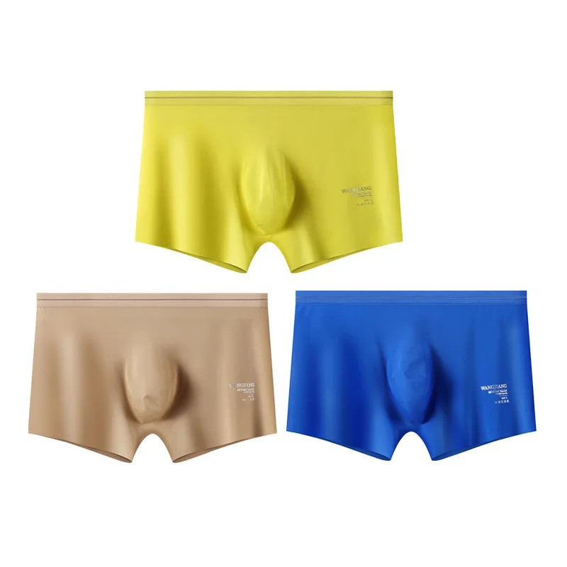 Fashion Men\'s Underwear Ice Silk Seamless Solid Color Ultra-thin Breathable Boxers for Male Lingerie Bikini Panties