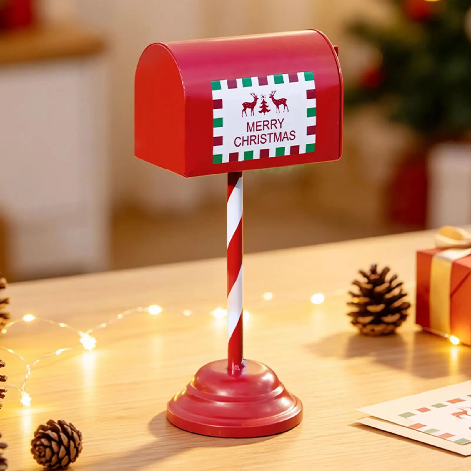 Christmas Mailbox Decoration 13.4 Inch Retro Metal Interactive Centerpiece Letter Box Santa Mailbox for Greeting Cards Candy