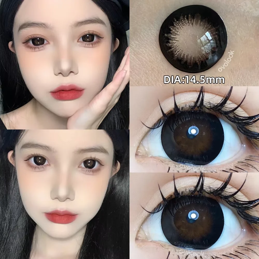 OVOLOOK-10 Colors Colored Contact Lenses for Eyes with Diopters Prescription Lenses for Myopia Natural Big Diameter Lens 1 Pair